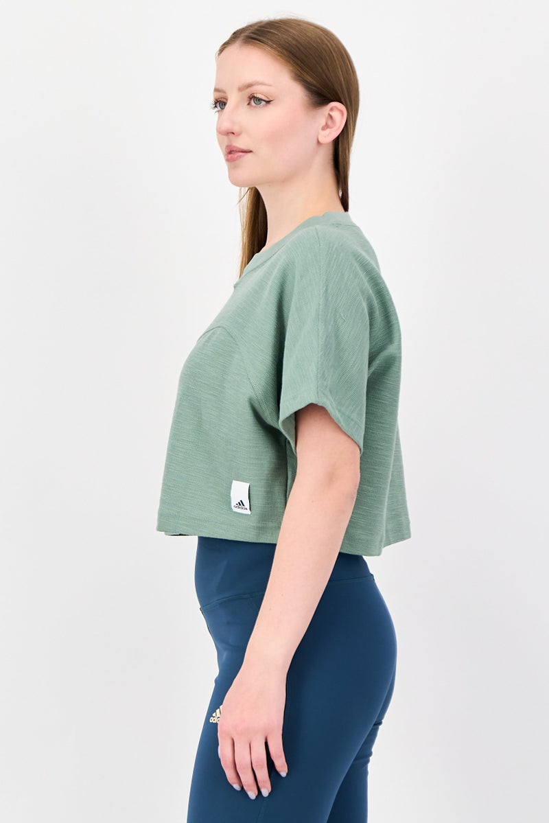 Adidas Women Regular Fit Short Sleeve Outdoor Crop T-Shirt, Sage Green - Image 3